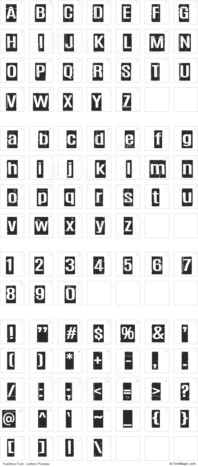Trashbox Font - All Latters Preview Chart