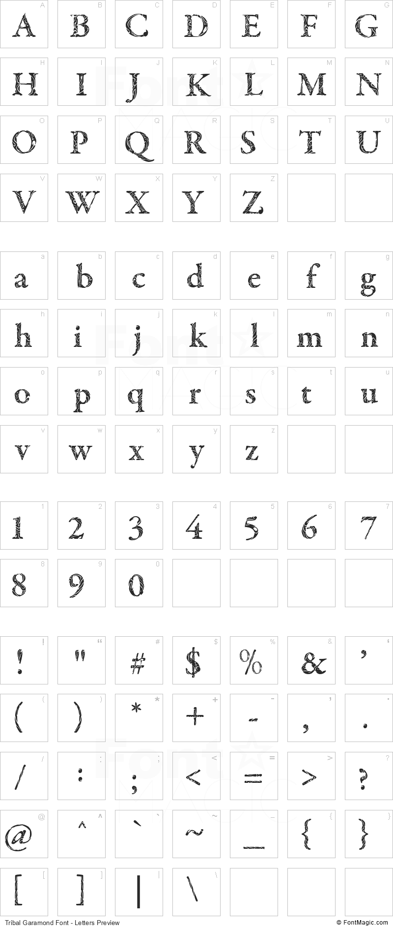 Tribal Garamond Font - All Latters Preview Chart