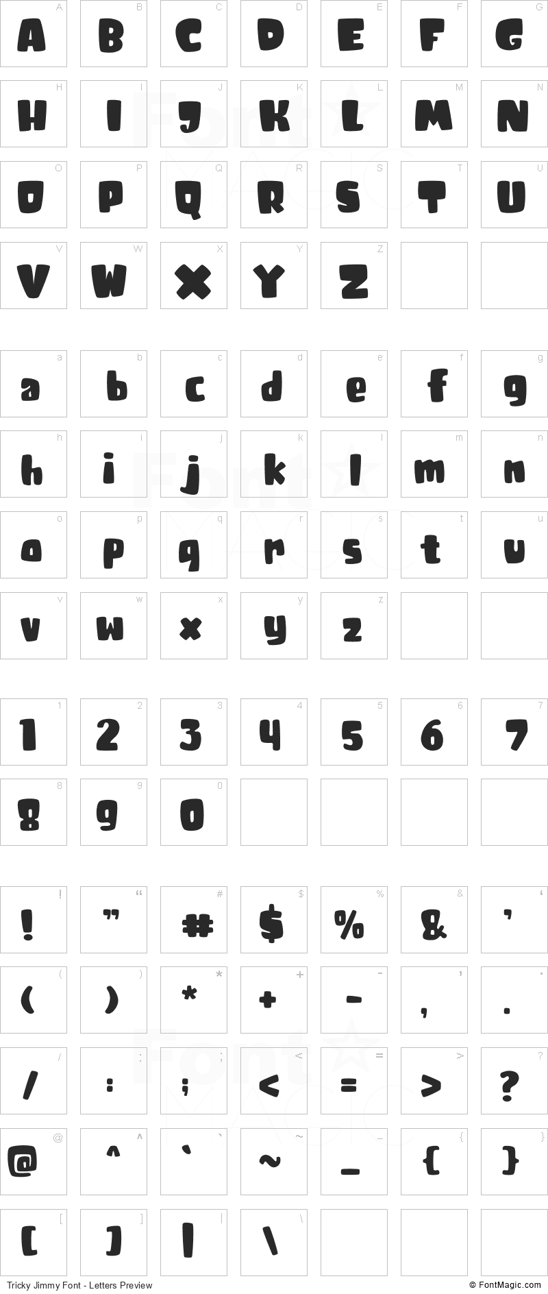Tricky Jimmy Font - All Latters Preview Chart