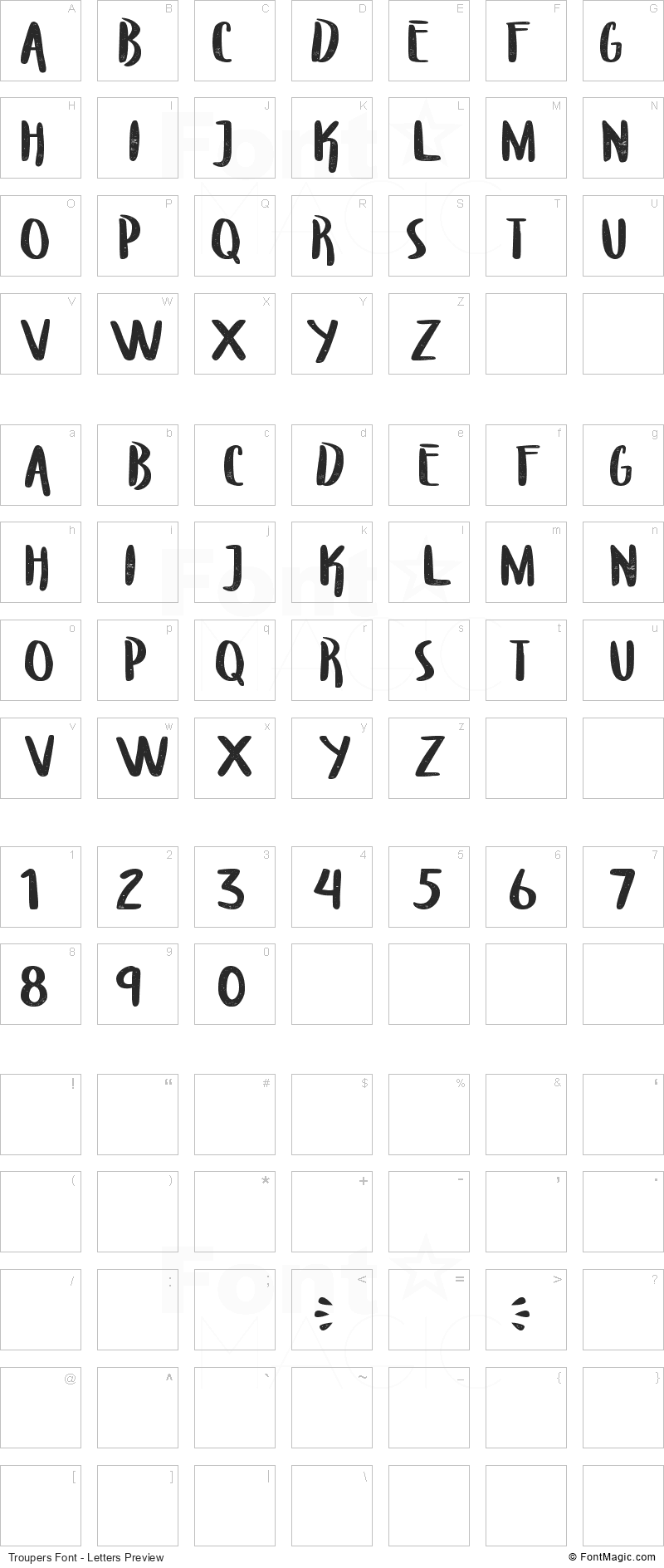 Troupers Font - All Latters Preview Chart
