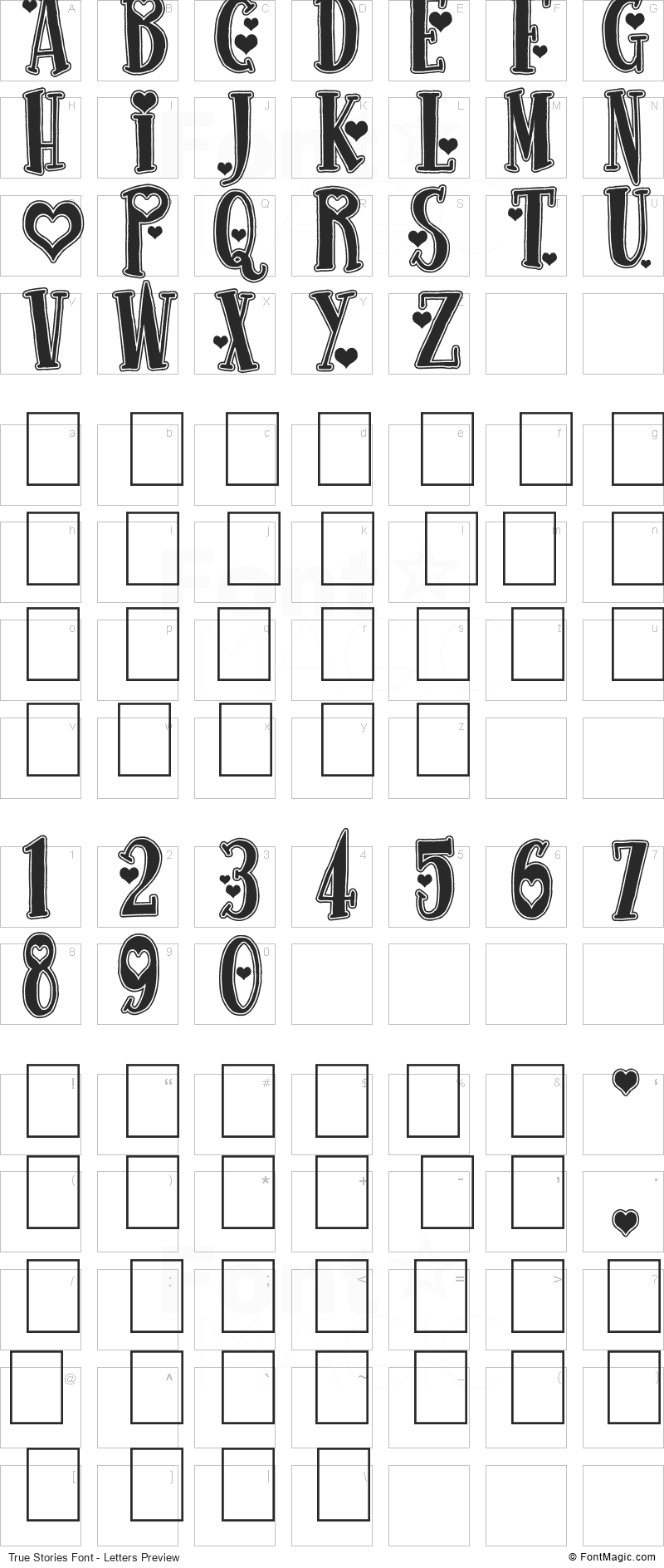 True Stories Font - All Latters Preview Chart