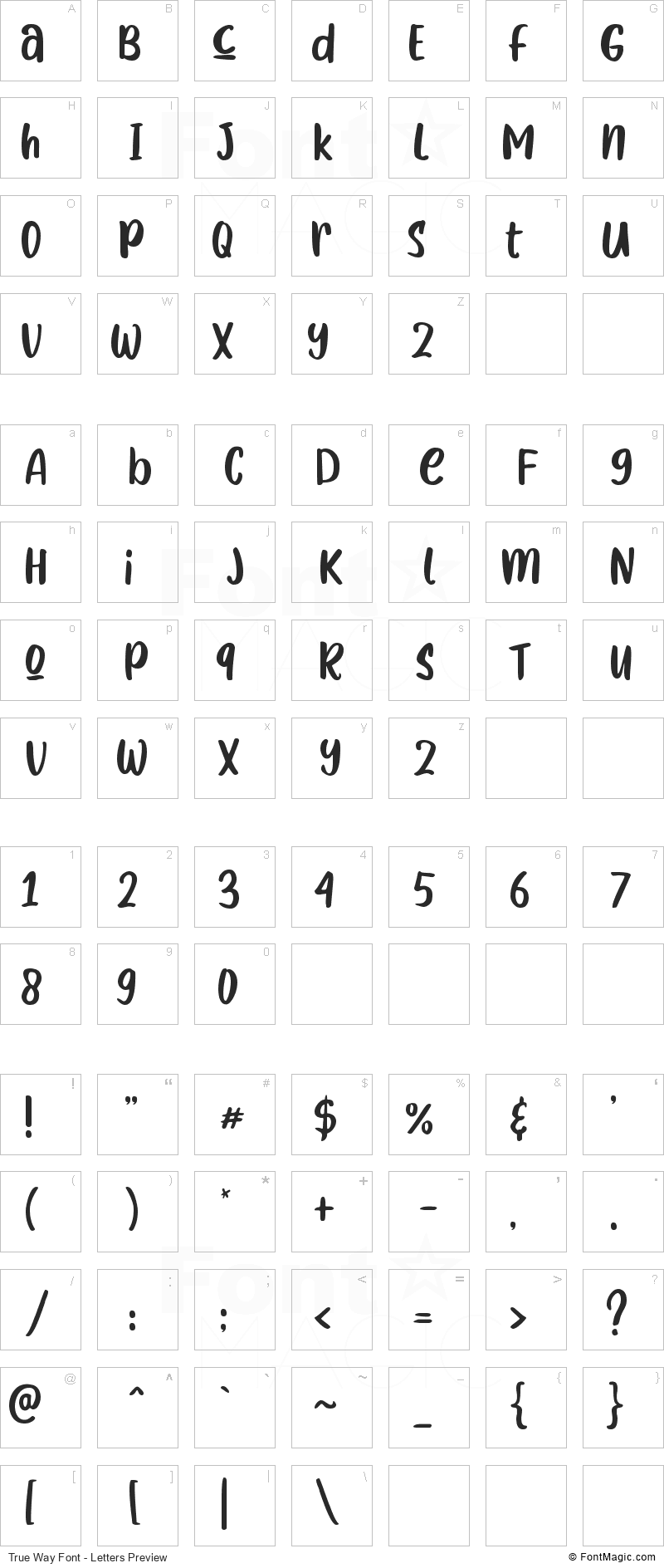 True Way Font - All Latters Preview Chart