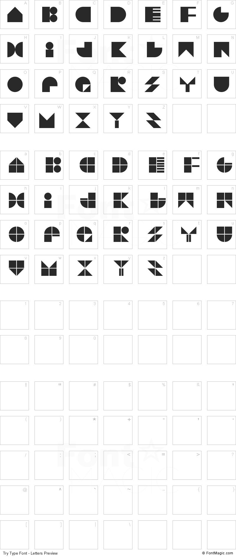 Try Type Font - All Latters Preview Chart