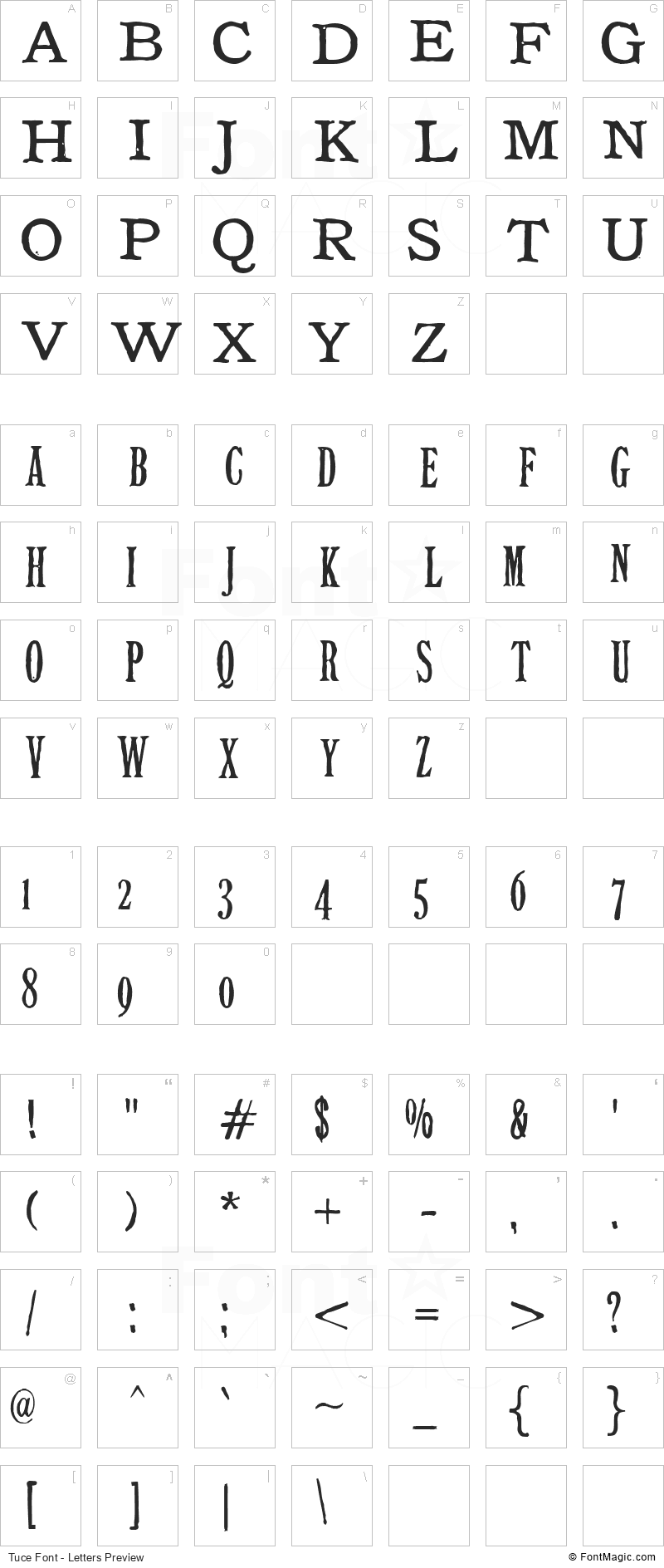 Tuce Font - All Latters Preview Chart