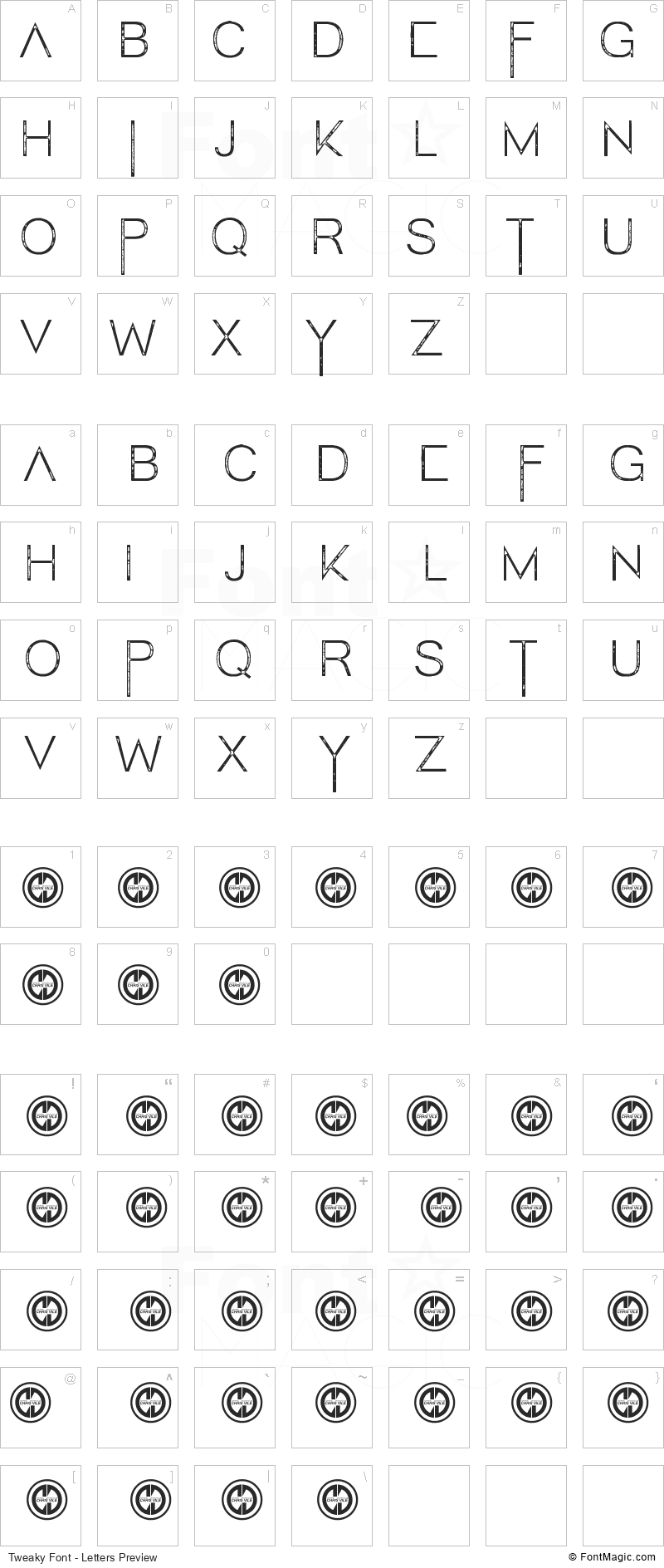 Tweaky Font - All Latters Preview Chart