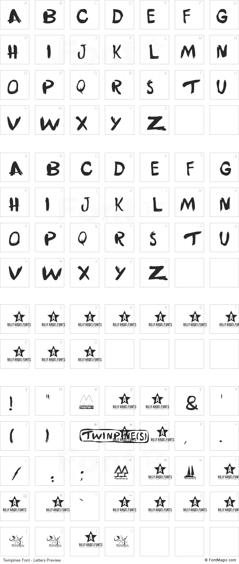 Twinpines Font - All Latters Preview Chart
