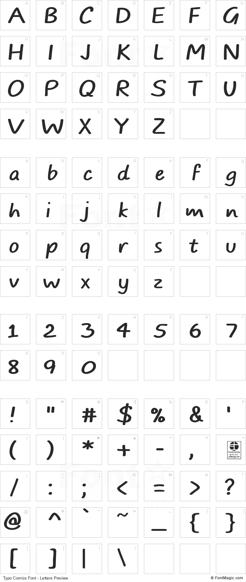 Typo Comics Font - All Latters Preview Chart