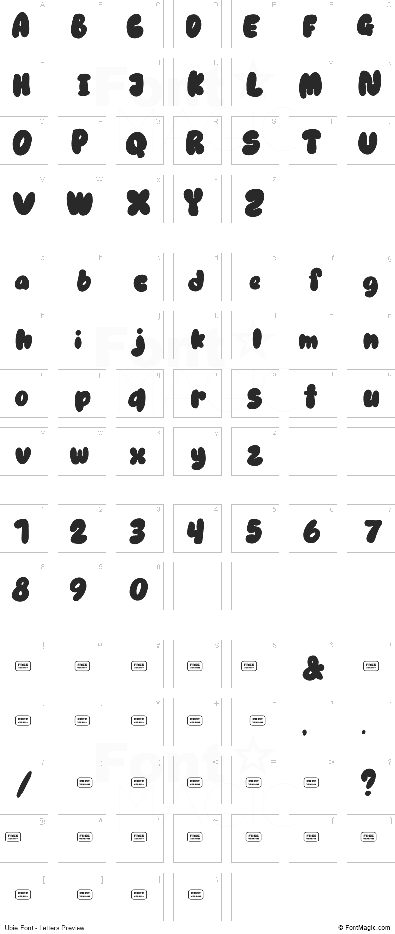 Ubie Font - All Latters Preview Chart