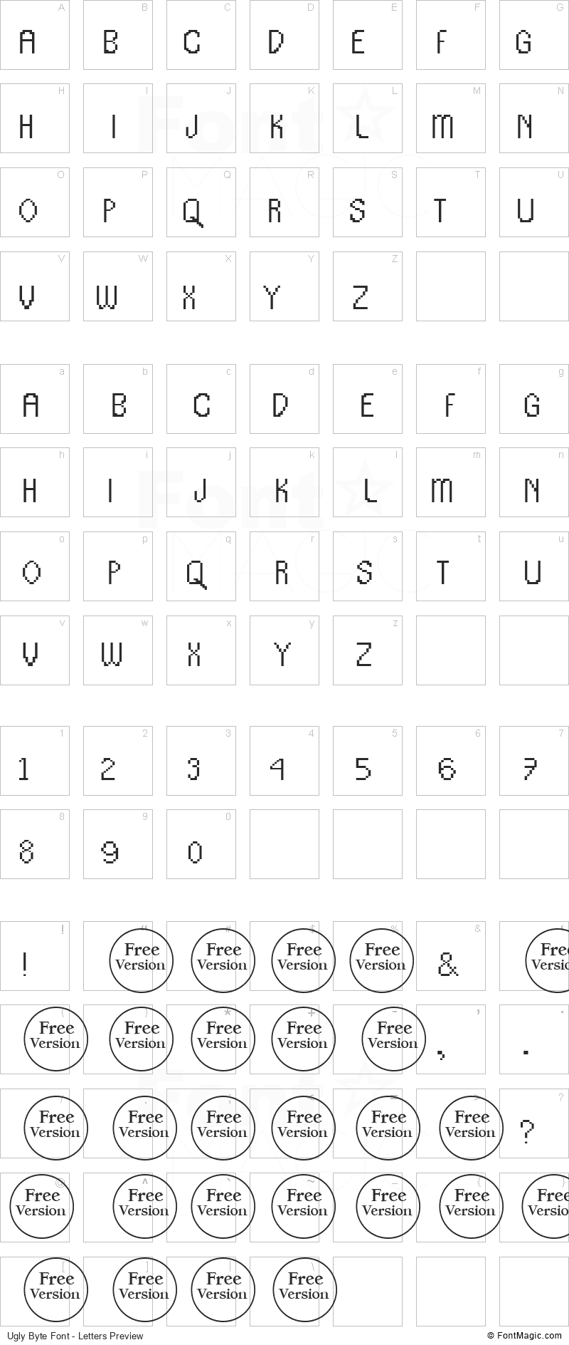Ugly Byte Font - All Latters Preview Chart