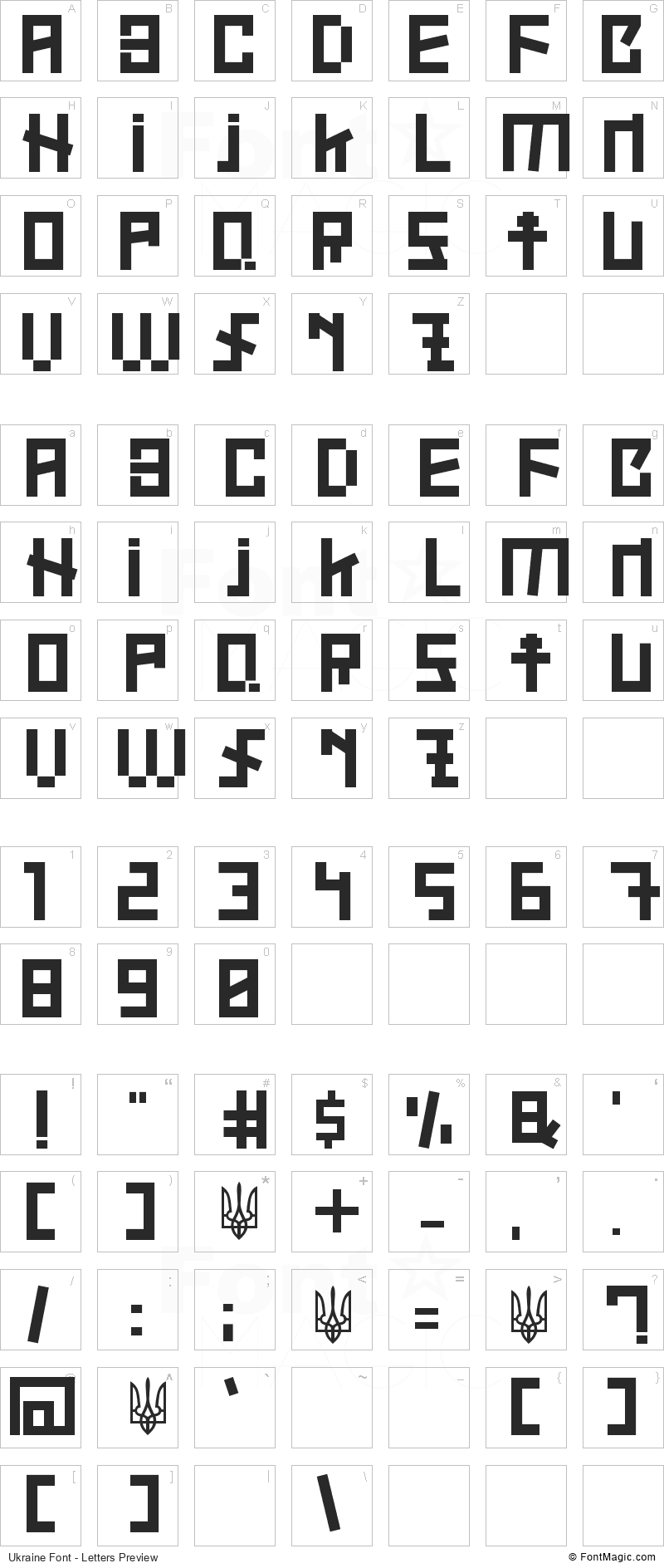 Ukraine Font - All Latters Preview Chart