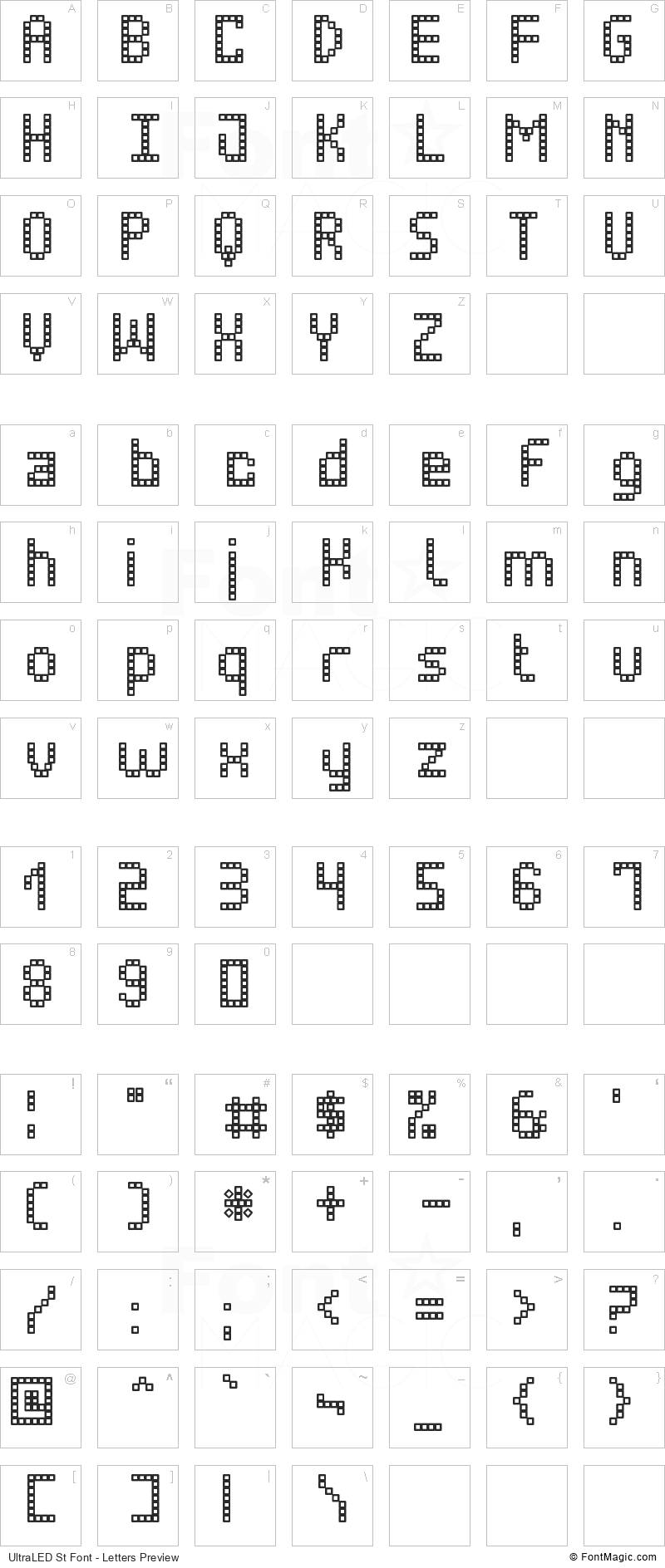 UltraLED St Font - All Latters Preview Chart
