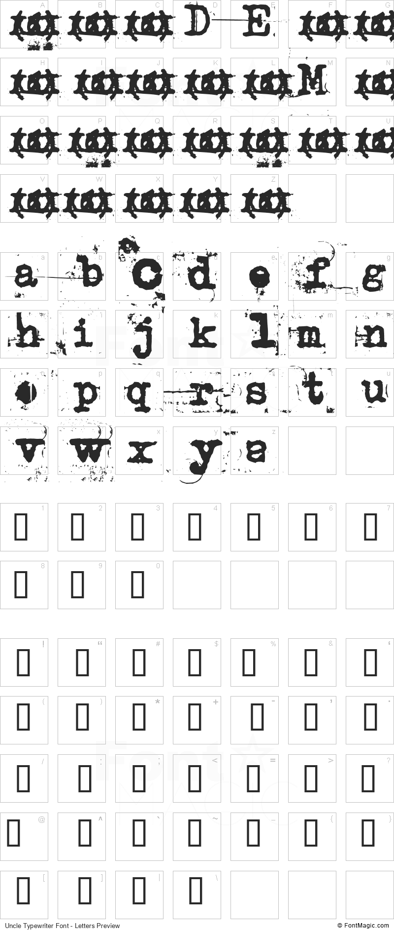 Uncle Typewriter Font - All Latters Preview Chart