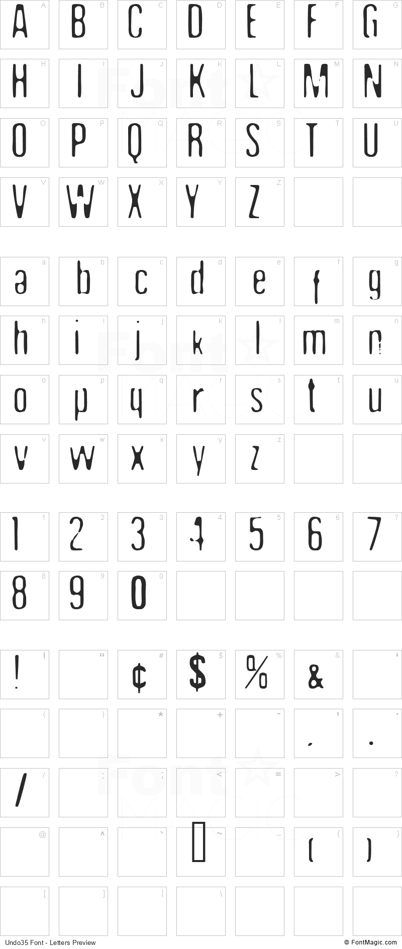 Undo35 Font - All Latters Preview Chart
