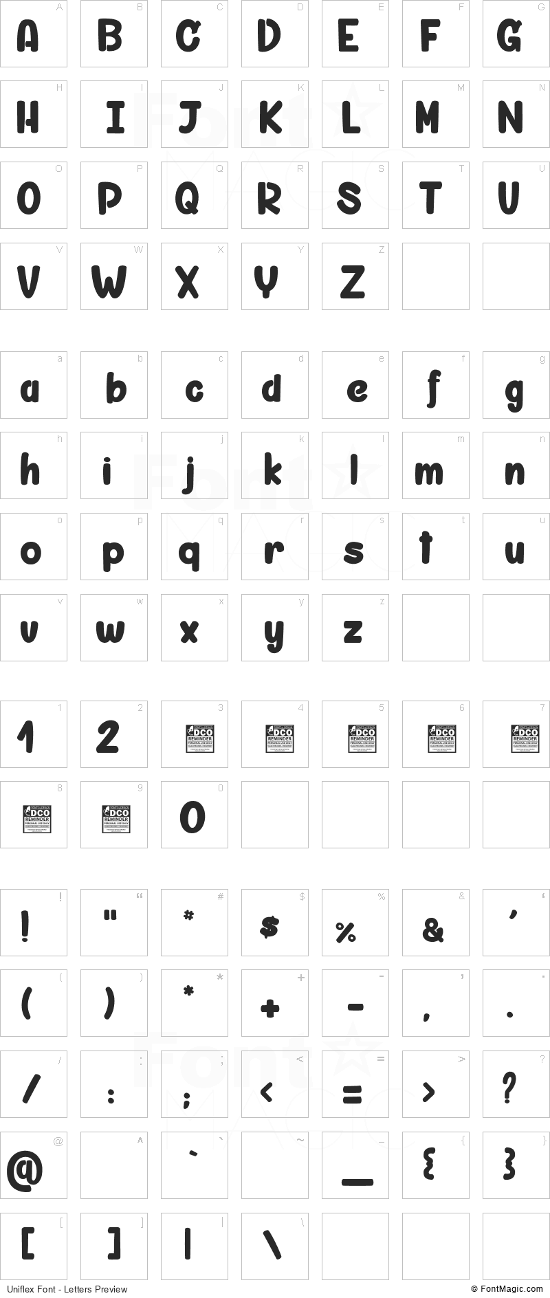 Uniflex Font - All Latters Preview Chart