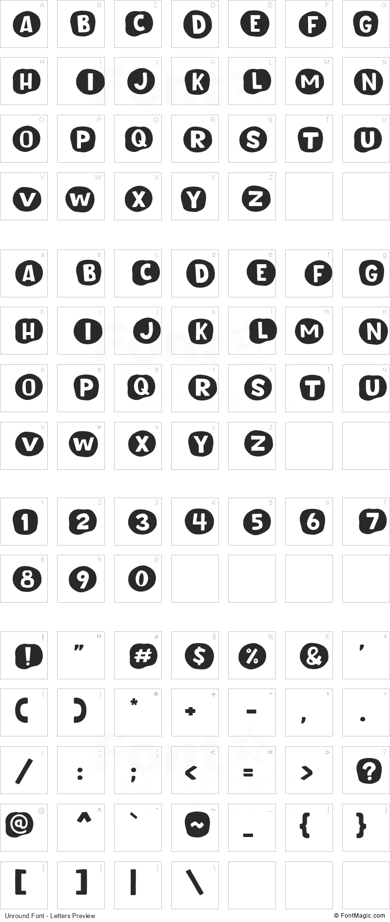 Unround Font - All Latters Preview Chart
