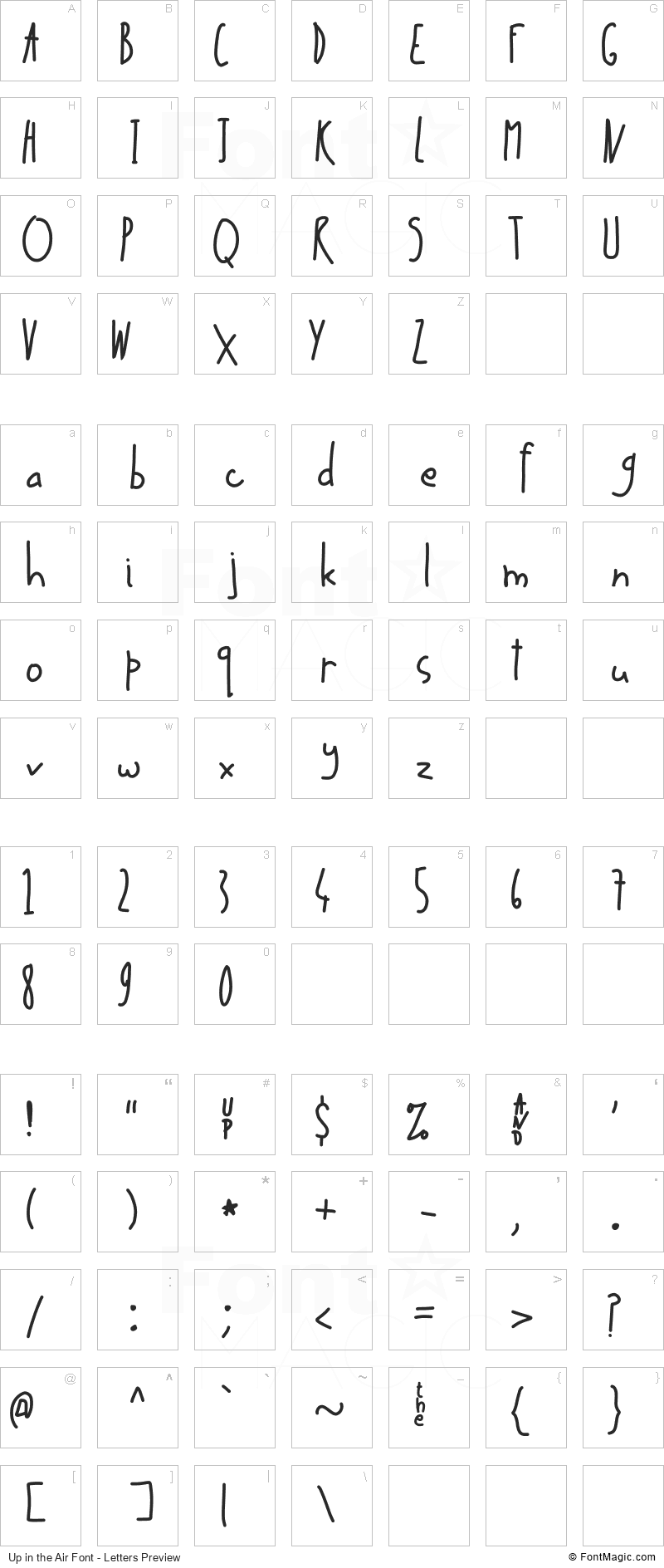Up in the Air Font - All Latters Preview Chart