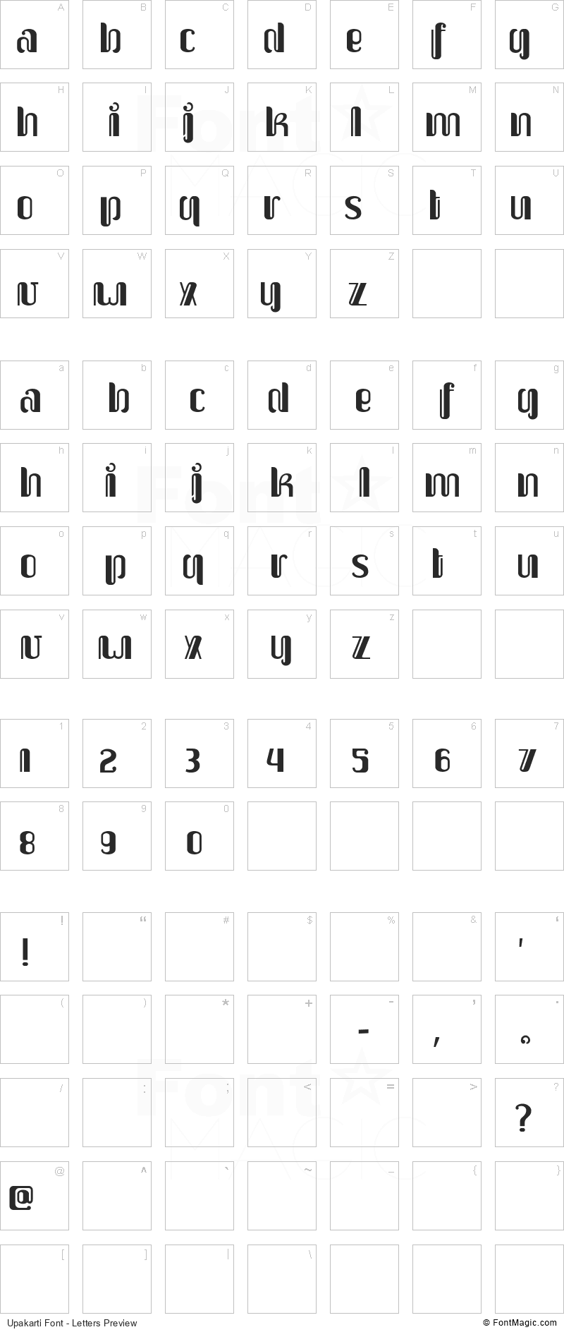 Upakarti Font - All Latters Preview Chart