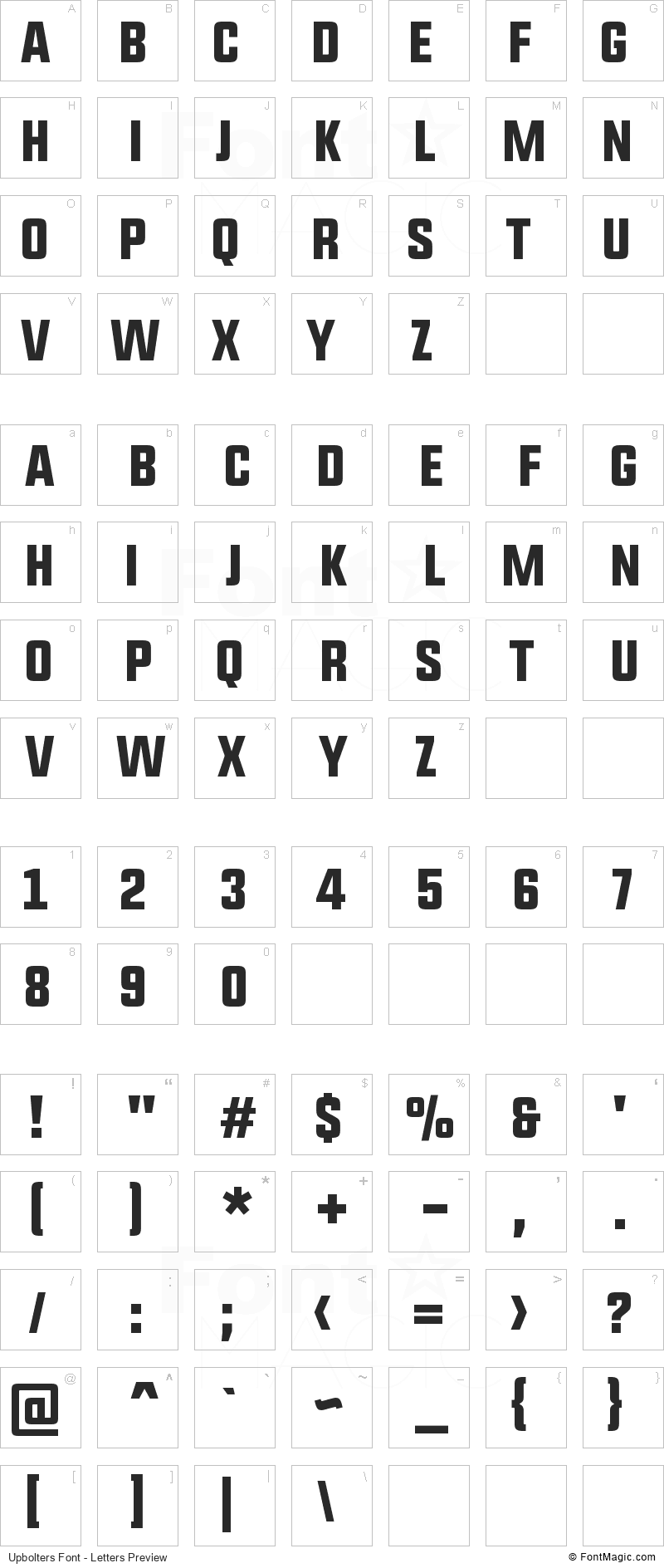 Upbolters Font - All Latters Preview Chart