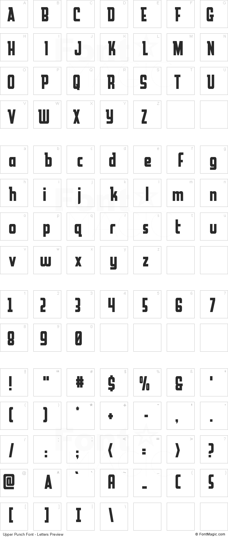 Upper Punch Font - All Latters Preview Chart