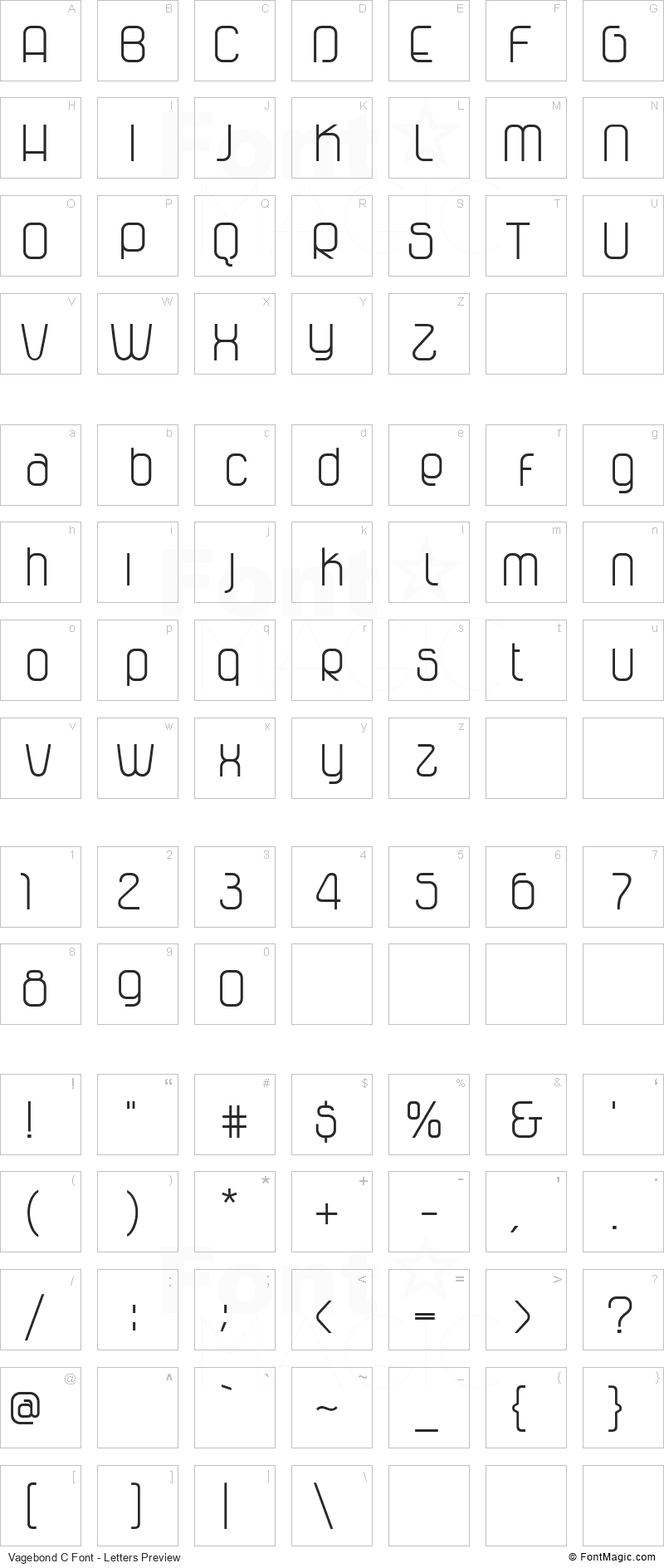 Vagebond C Font - All Latters Preview Chart