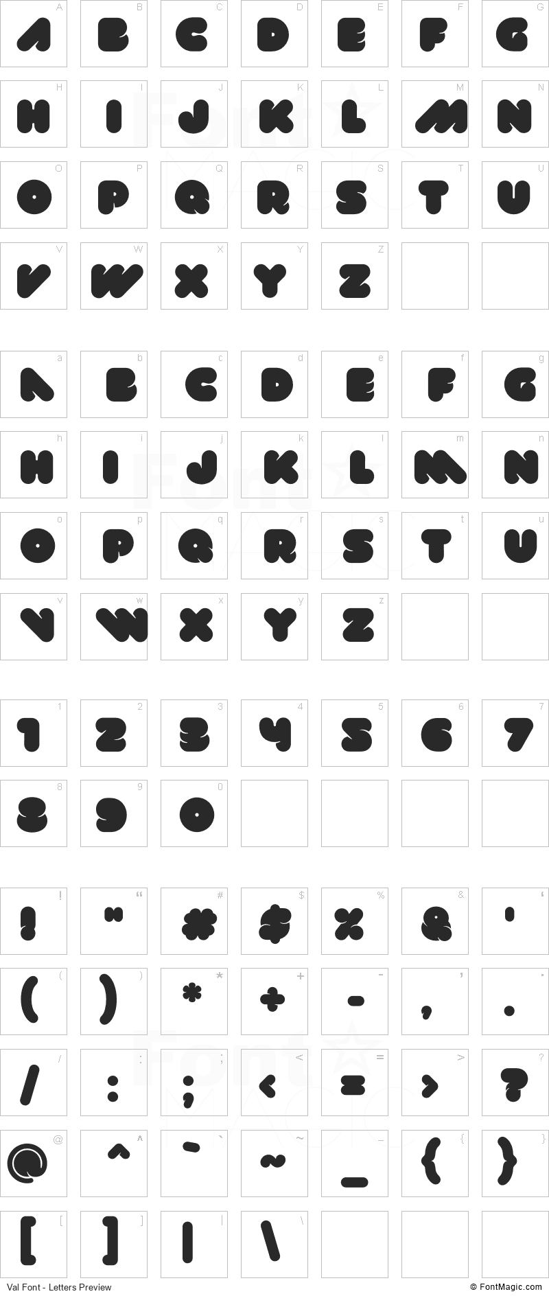 Val Font - All Latters Preview Chart