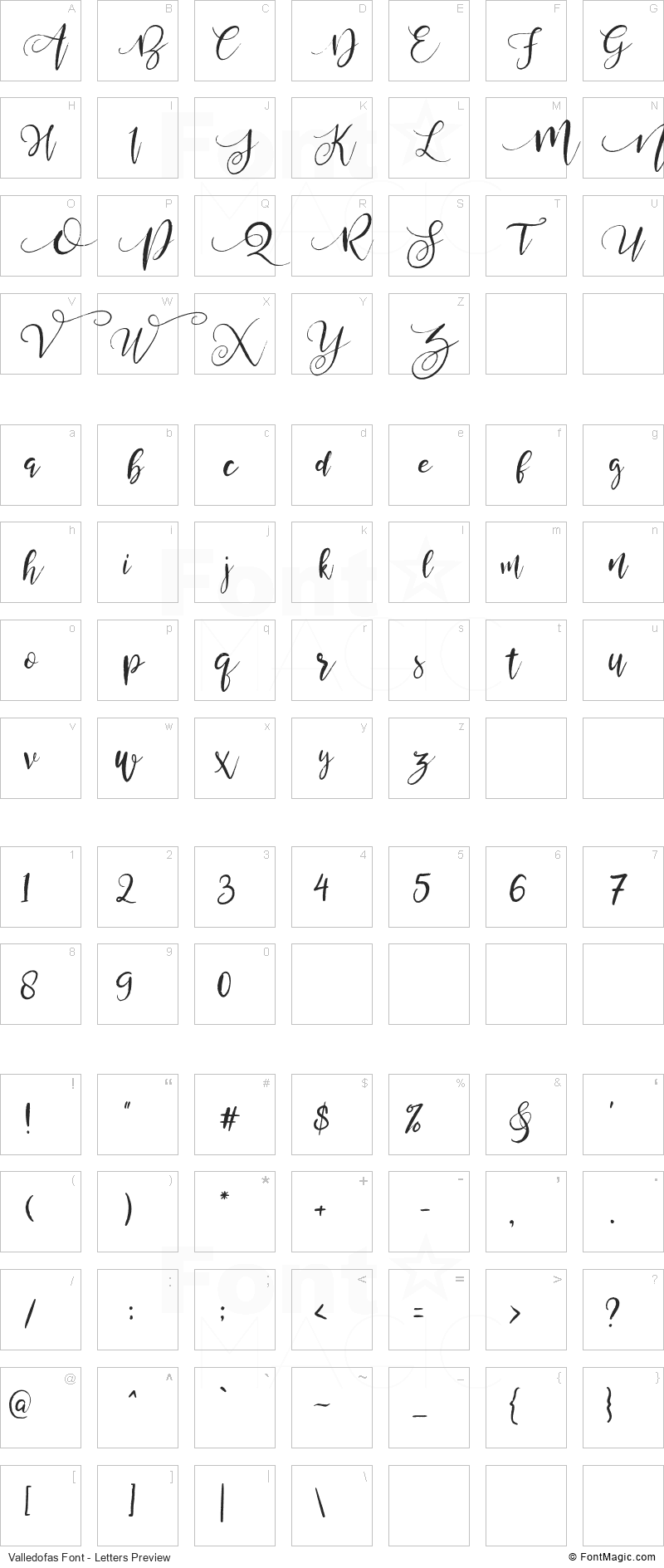 Valledofas Font - All Latters Preview Chart