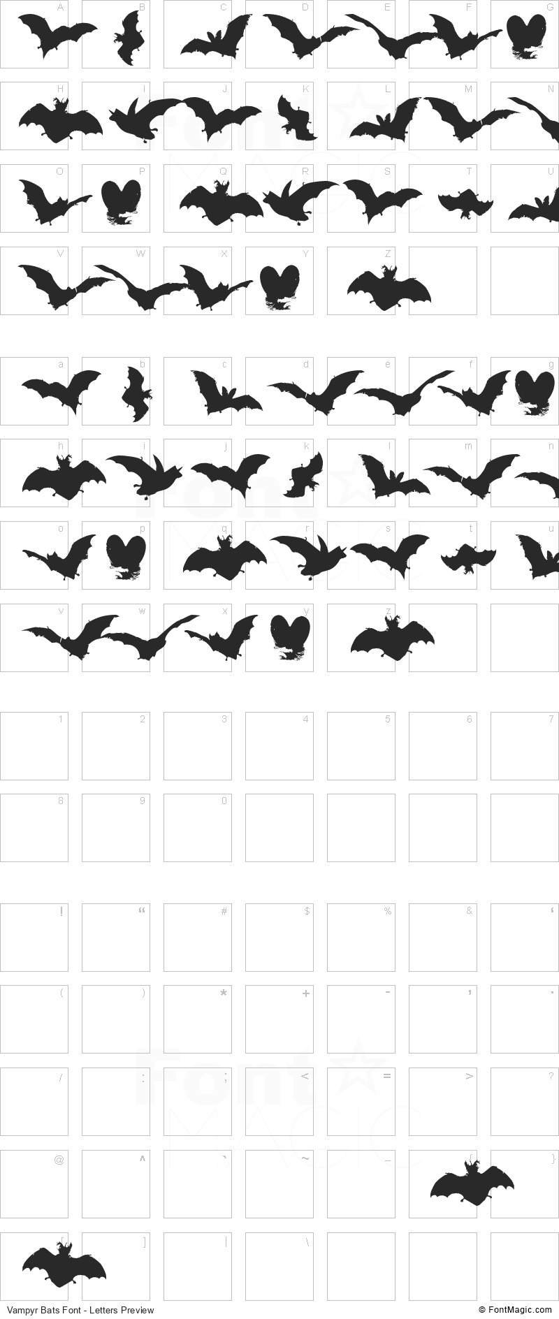 Vampyr Bats Font - All Latters Preview Chart