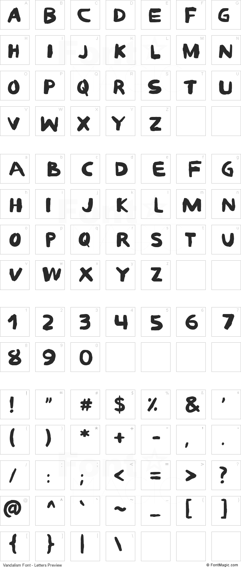 Vandalism Font - All Latters Preview Chart