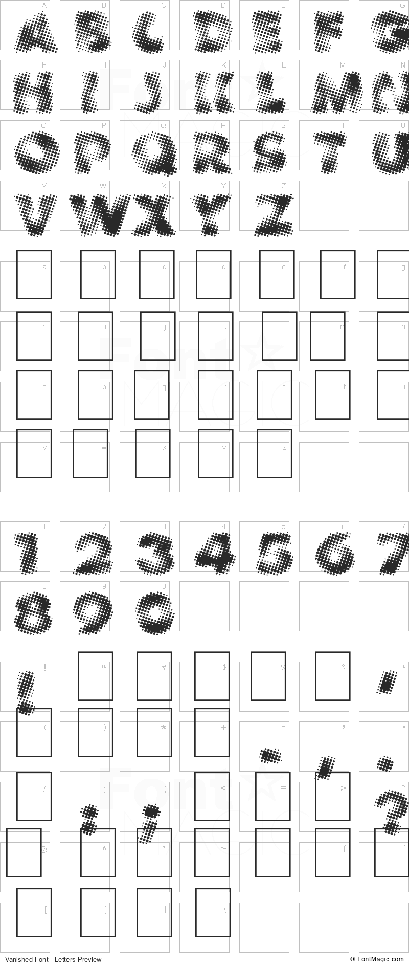 Vanished Font - All Latters Preview Chart