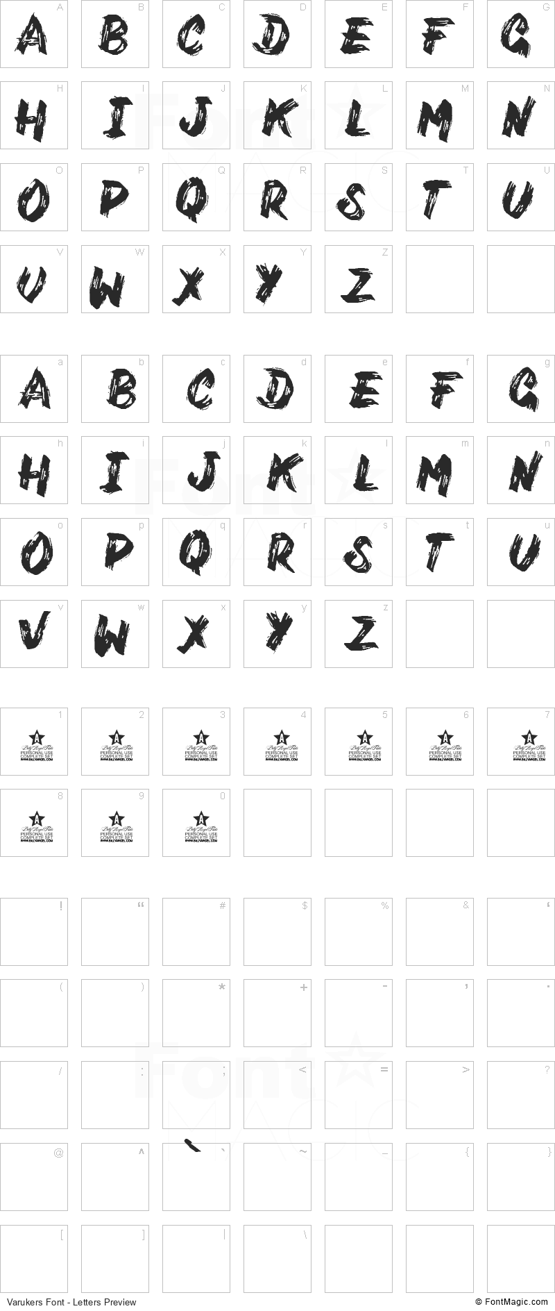 Varukers Font - All Latters Preview Chart