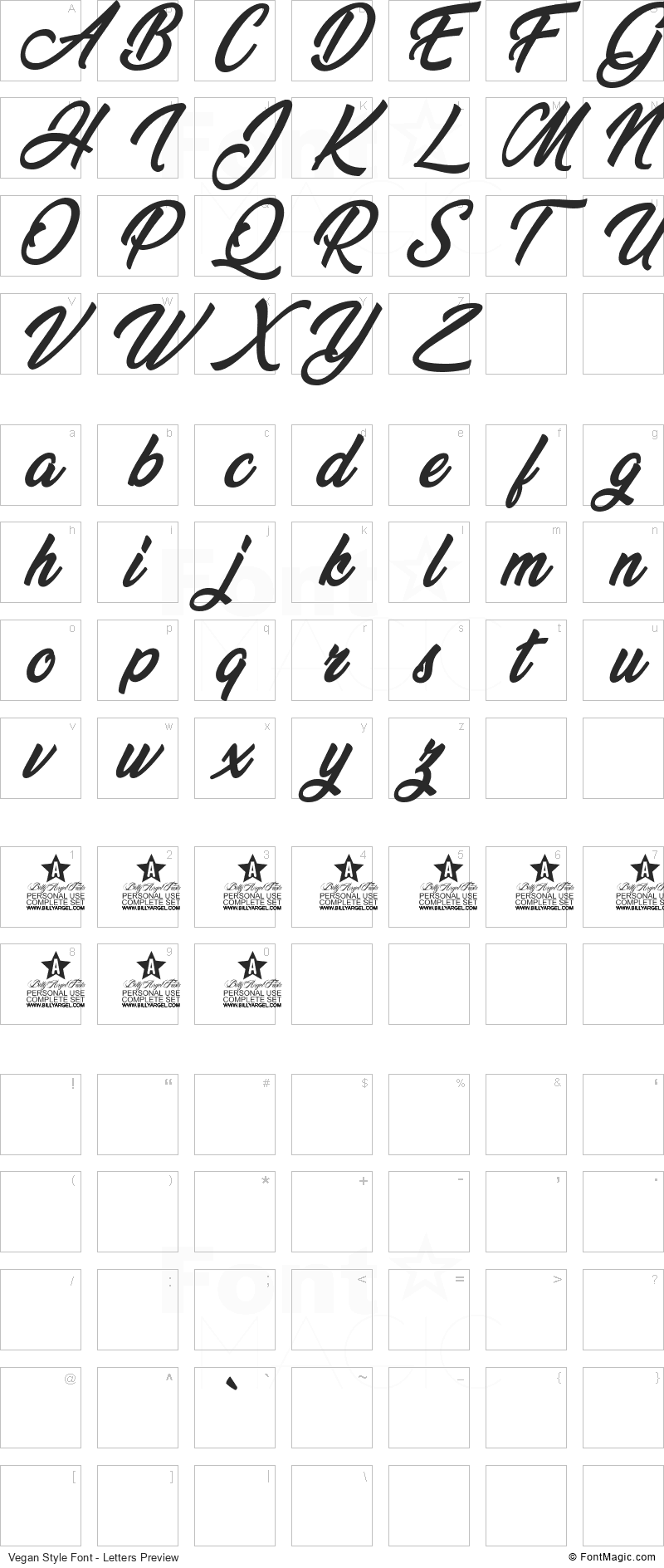 Vegan Style Font - All Latters Preview Chart