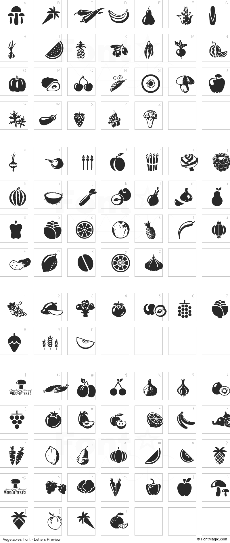 Vegetables Font - All Latters Preview Chart