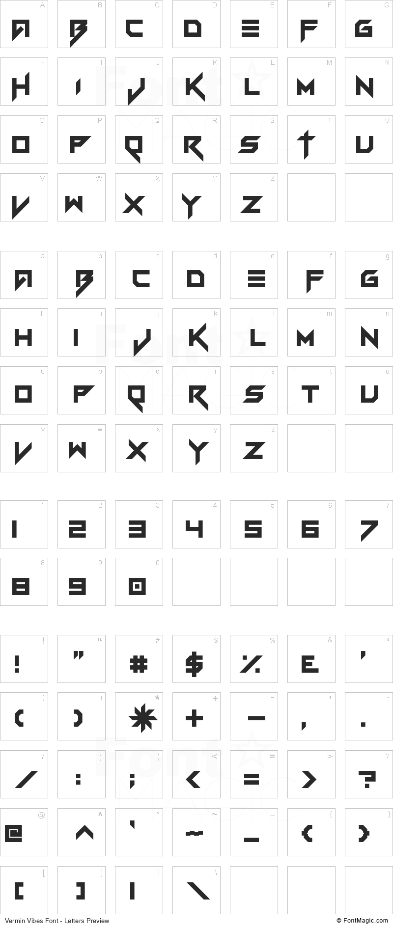 Vermin Vibes Font - All Latters Preview Chart