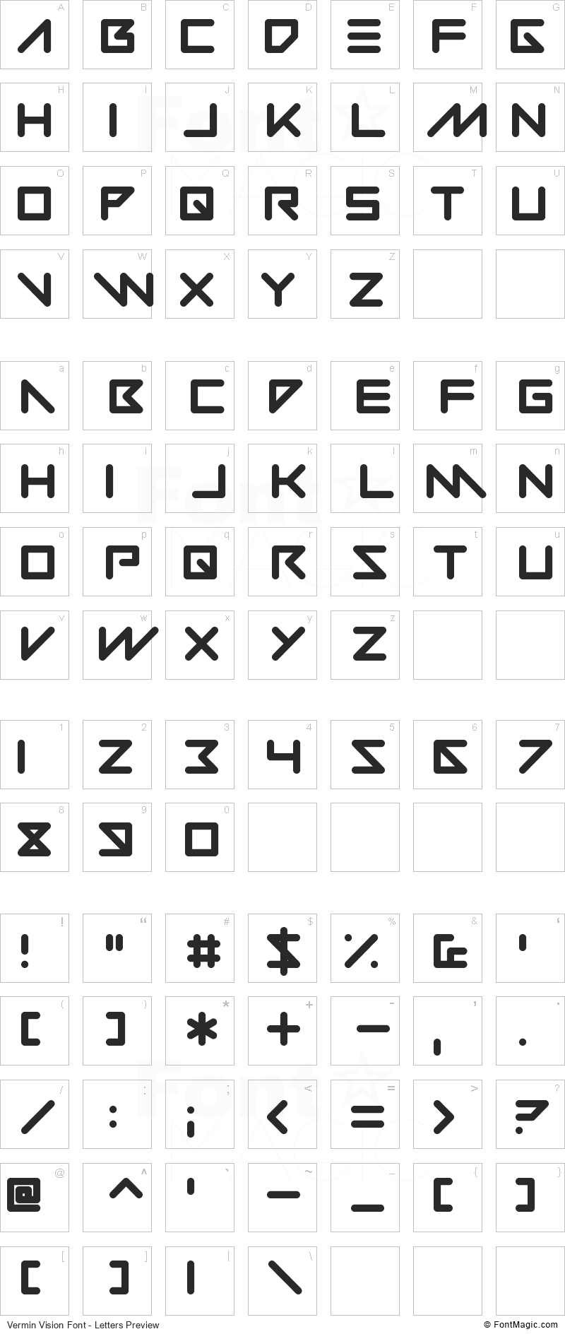 Vermin Vision Font - All Latters Preview Chart