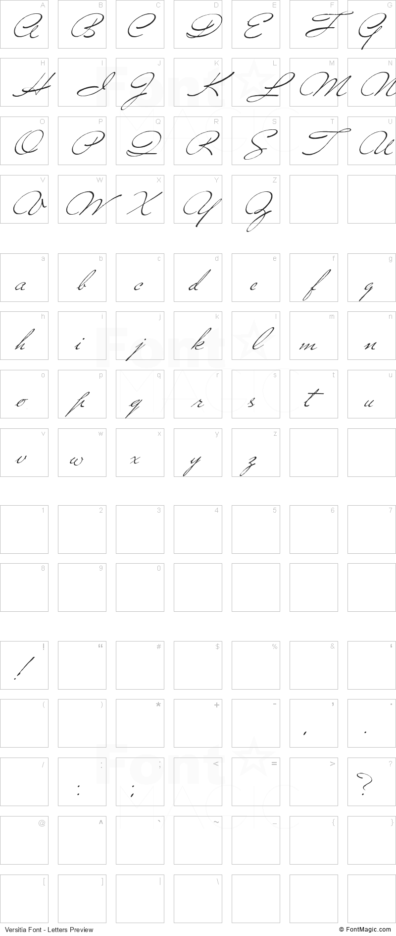 Versitia Font - All Latters Preview Chart