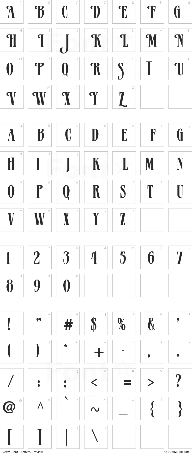 Verve Font - All Latters Preview Chart