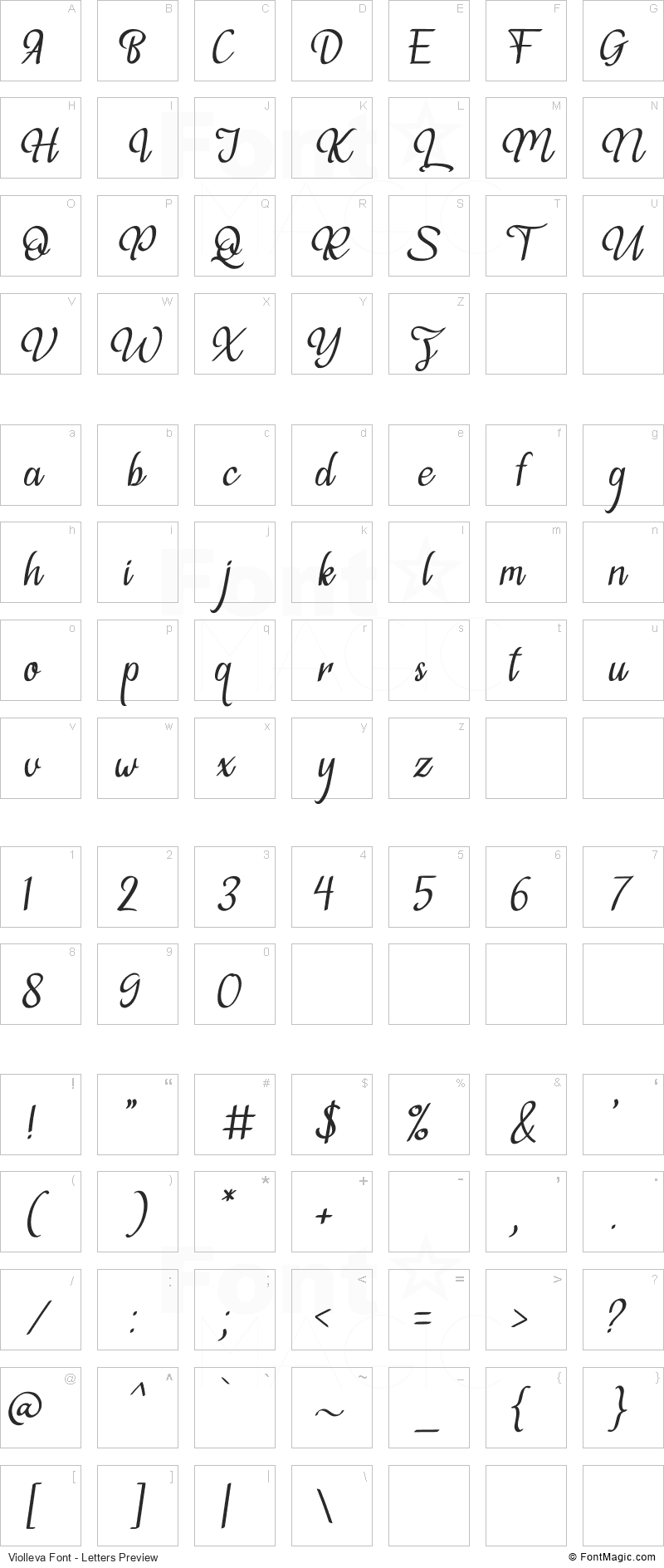 Violleva Font - All Latters Preview Chart