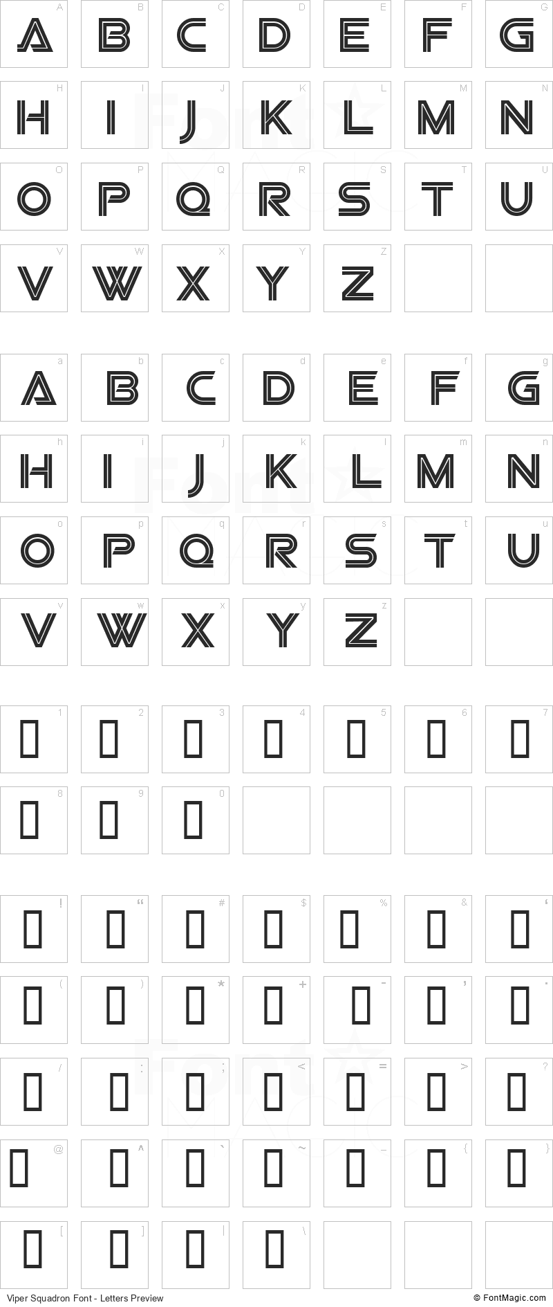 Viper Squadron Font - All Latters Preview Chart