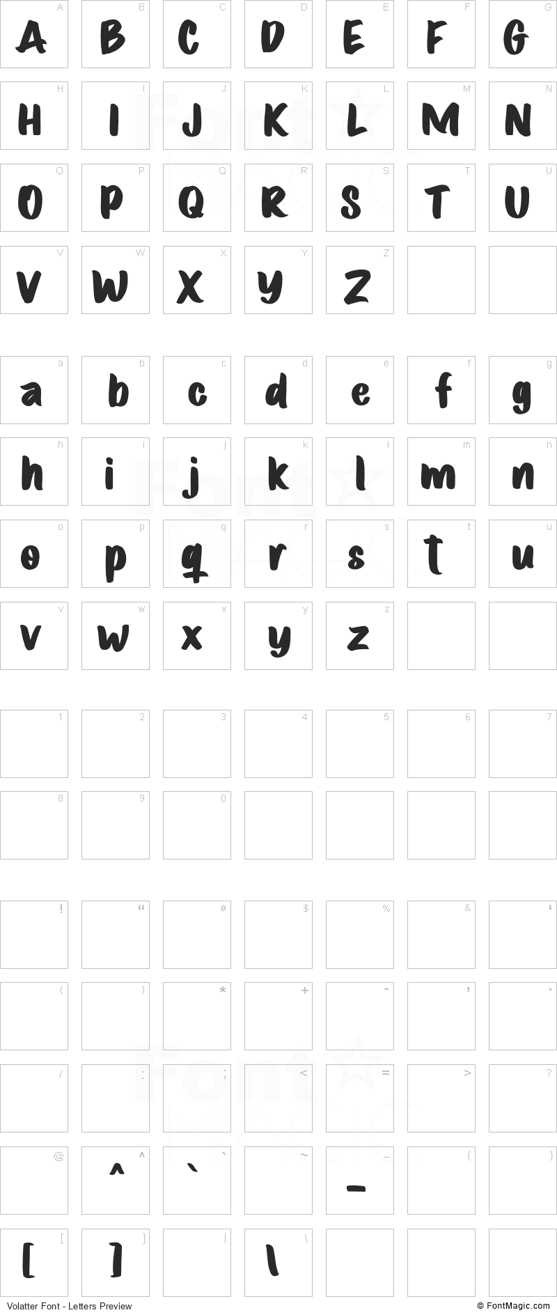 Volatter Font - All Latters Preview Chart