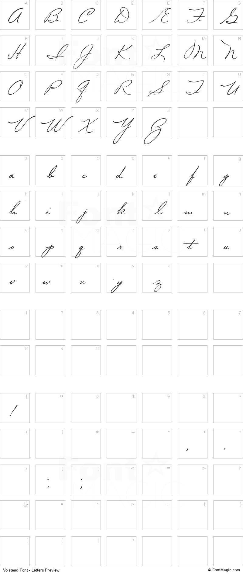 Volstead Font - All Latters Preview Chart