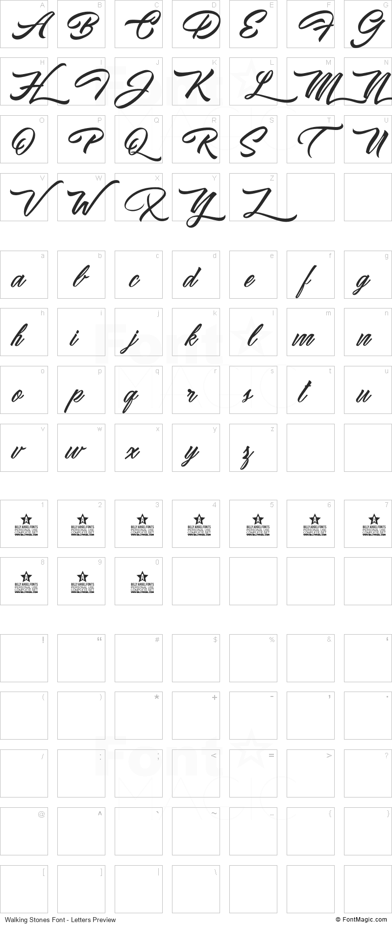 Walking Stones Font - All Latters Preview Chart