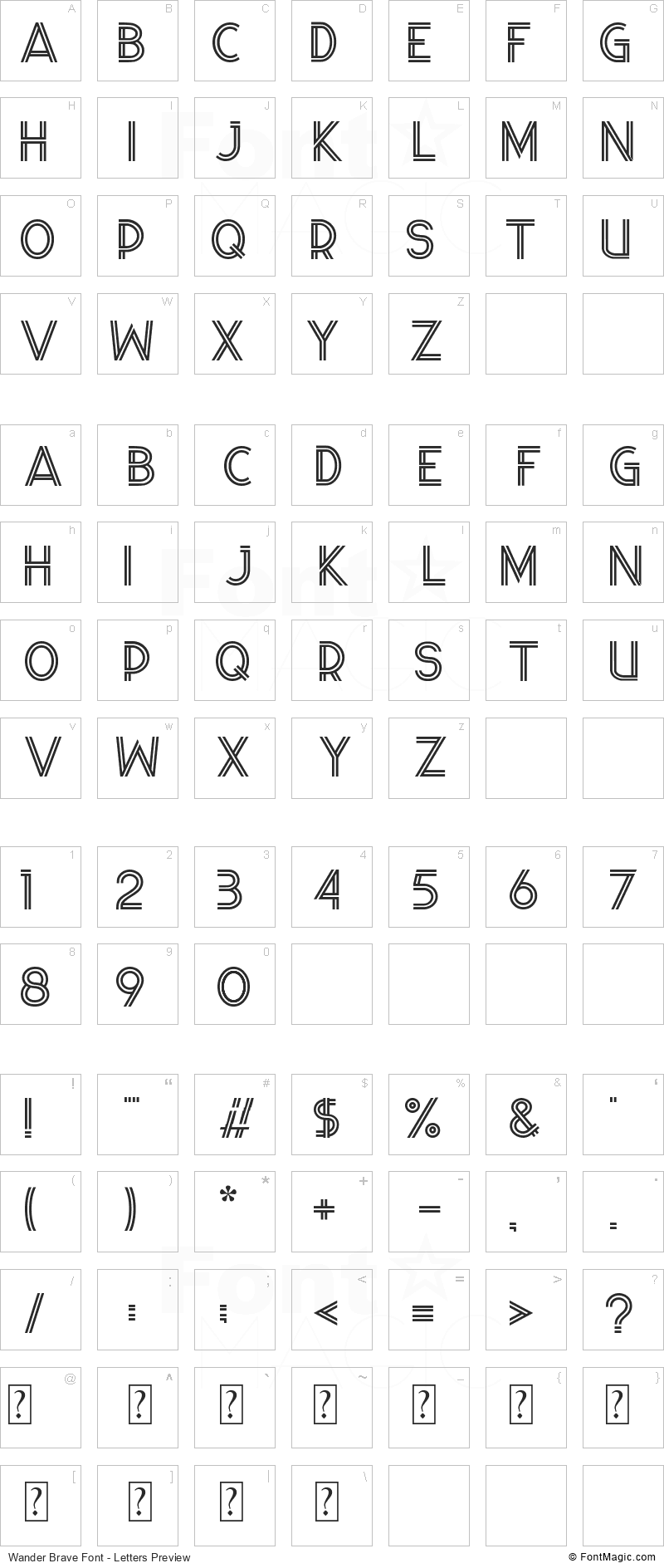 Wander Brave Font - All Latters Preview Chart