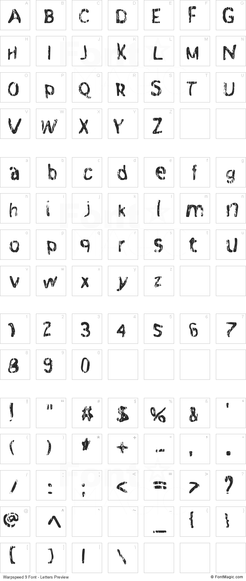 Warpspeed 9 Font - All Latters Preview Chart