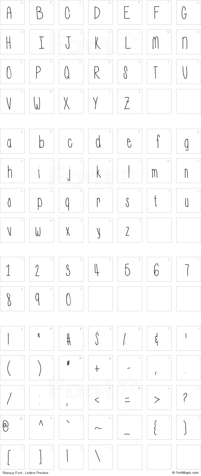 Wassup Font - All Latters Preview Chart
