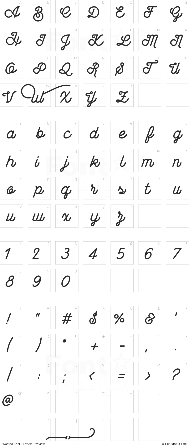 Wasted Font - All Latters Preview Chart