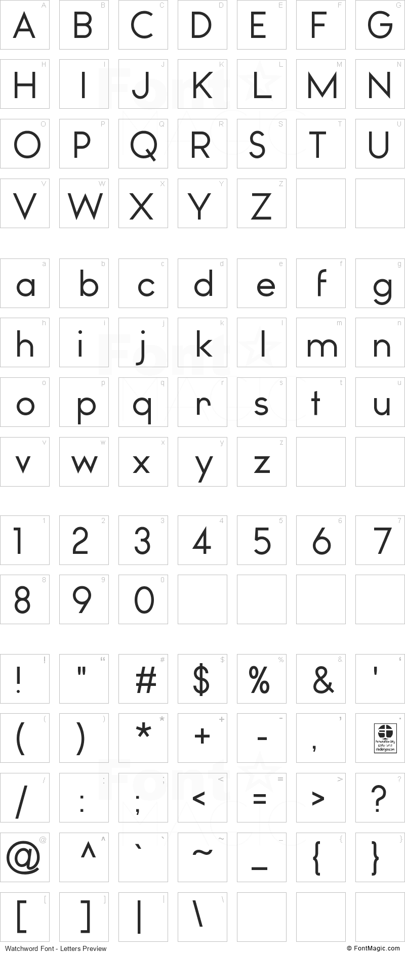 Watchword Font - All Latters Preview Chart