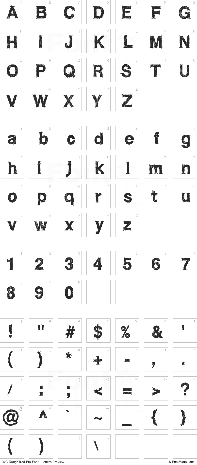 WC RoughTrad Bta Font - All Latters Preview Chart