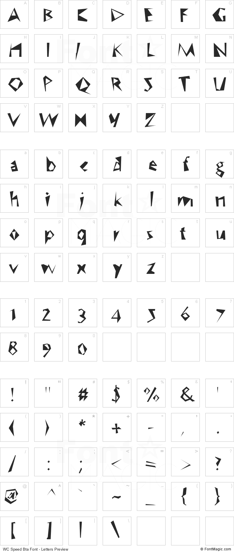 WC Speed Bta Font - All Latters Preview Chart