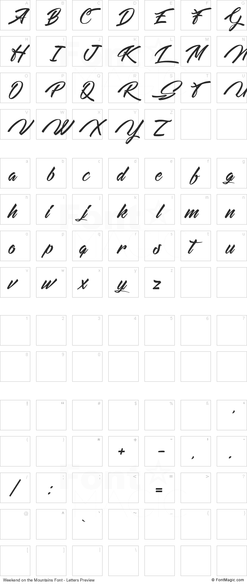 Weekend on the Mountains Font - All Latters Preview Chart