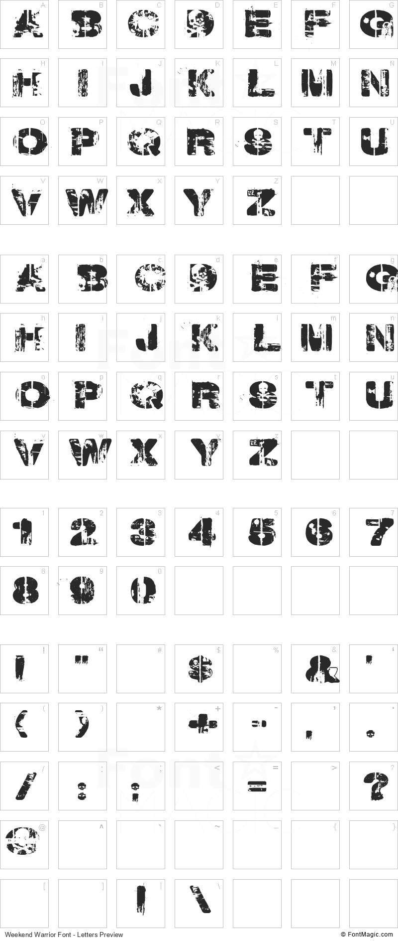 Weekend Warrior Font - All Latters Preview Chart
